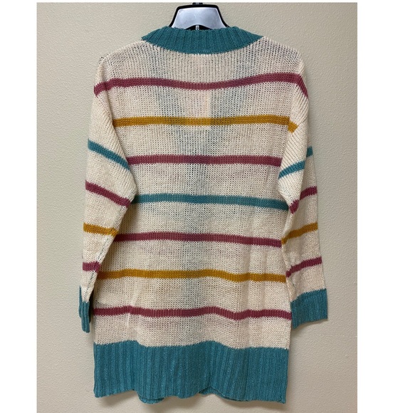 NWT LuLaRoe Lucille Cardigan Stripes Teal Small - Picture 2 of 4